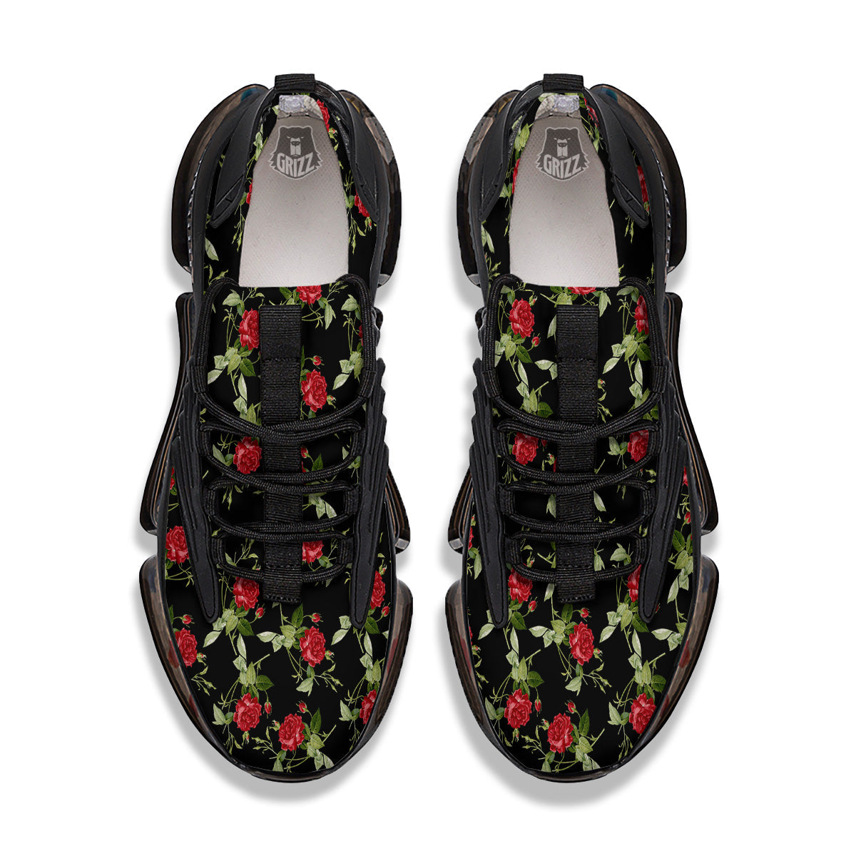 Red Rose Flowers Print Pattern Black Gym Shoes-grizzshop