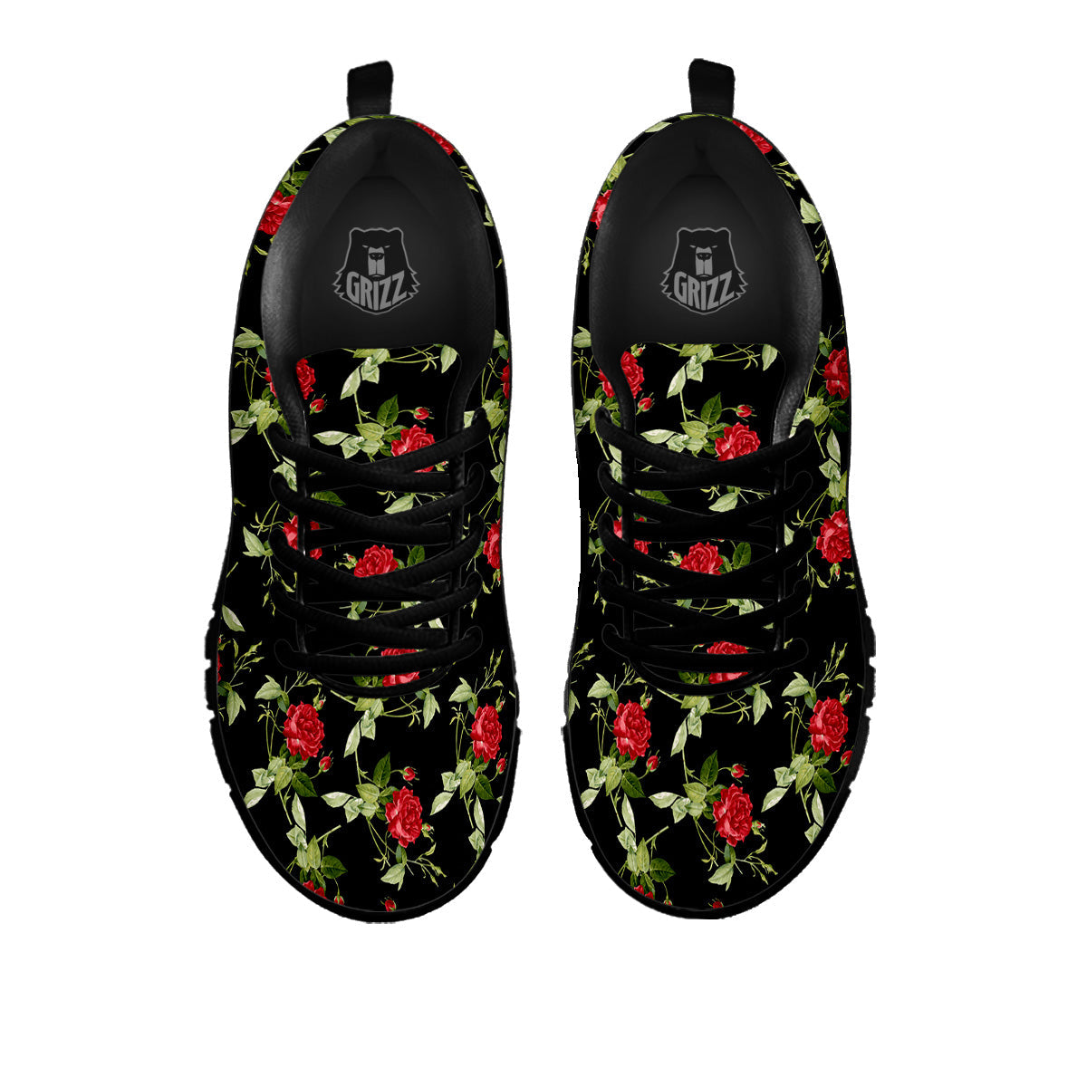 Red Rose Flowers Print Pattern Black Sneaker-grizzshop