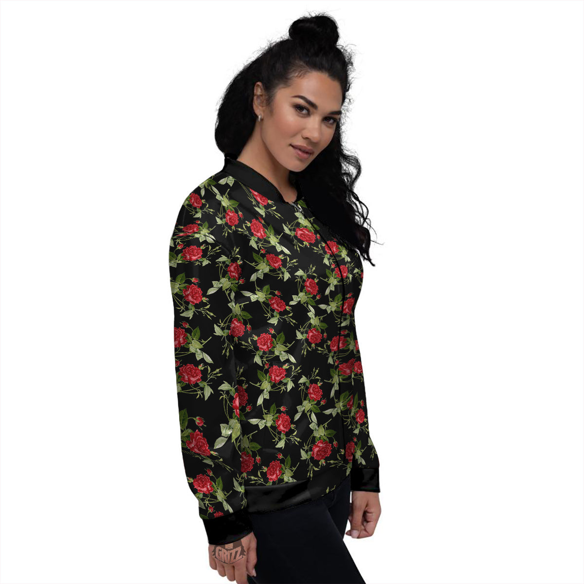Red Rose Flowers Print Pattern Women's Bomber Jacket-grizzshop