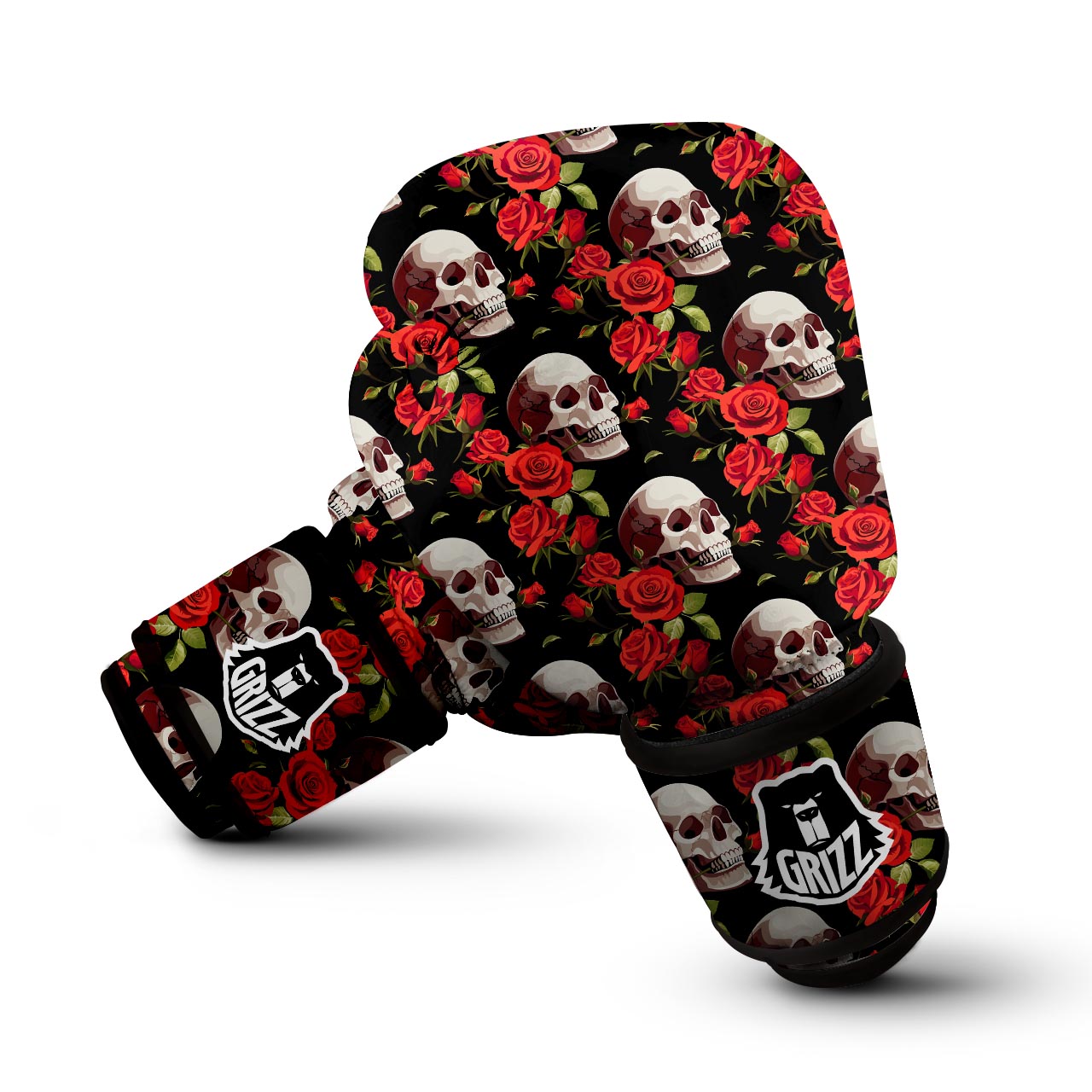 Red Rose Skull Boxing Gloves-grizzshop