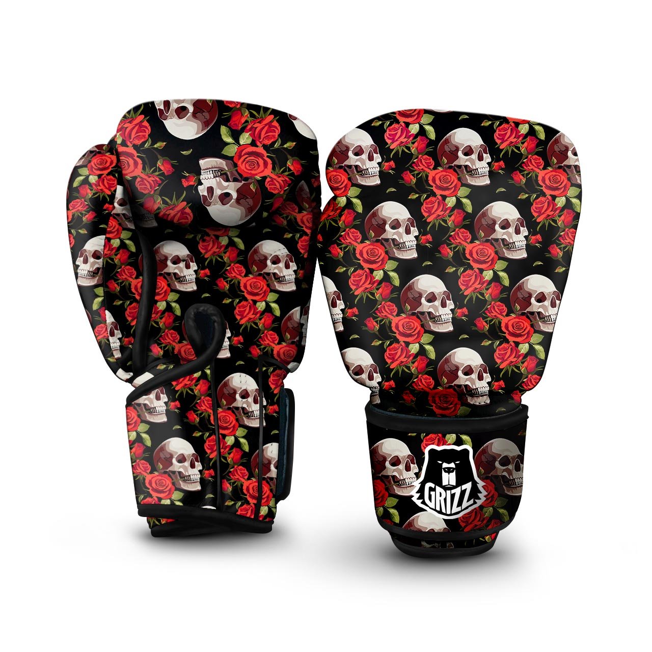 Red Rose Skull Boxing Gloves-grizzshop