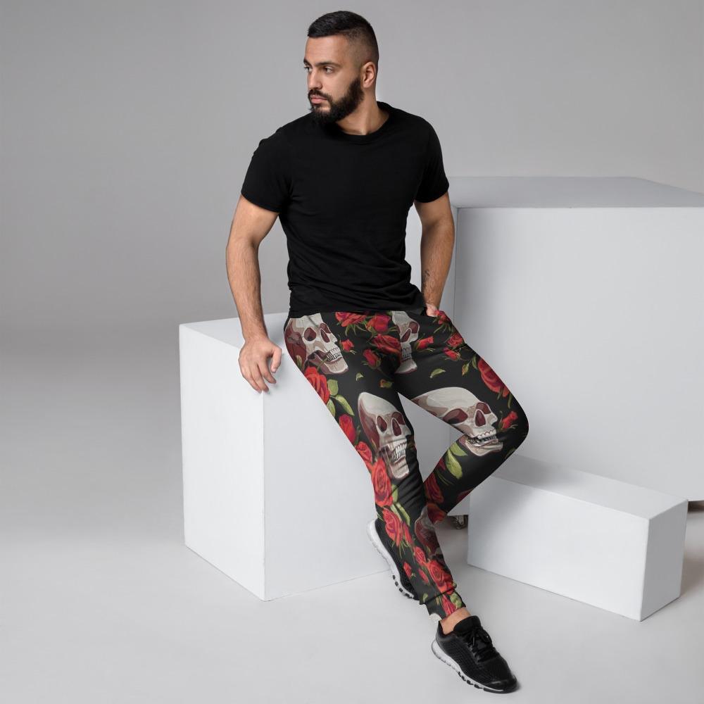 Red Rose Skull Men's Joggers-grizzshop