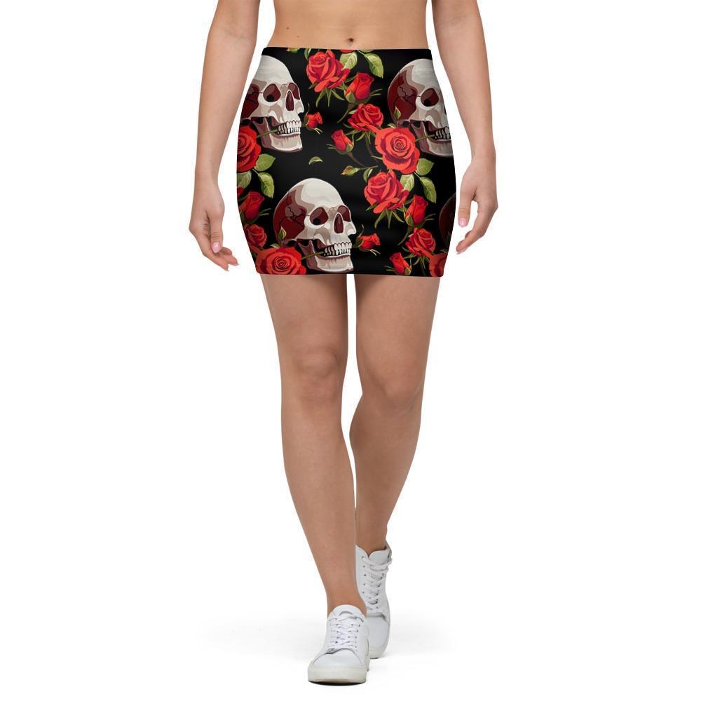 Red Rose Skull Mini Skirt-grizzshop
