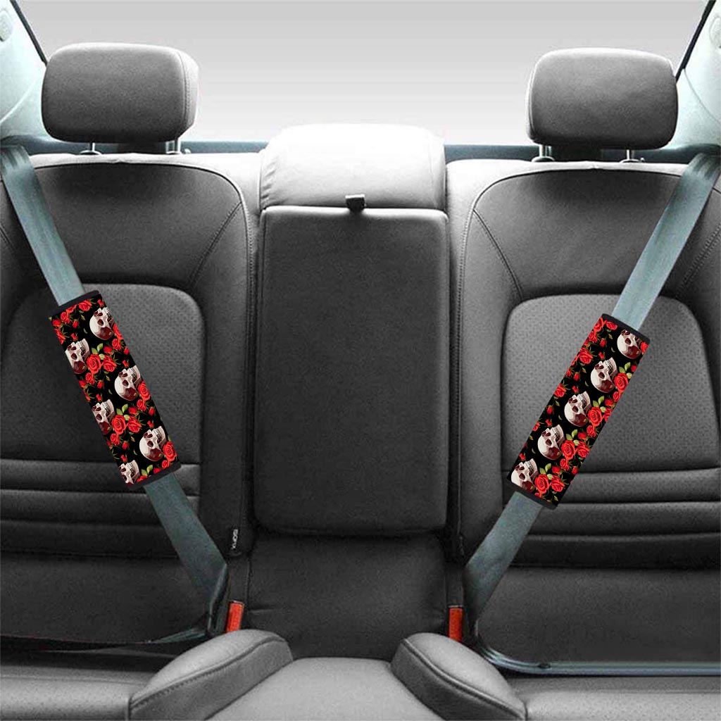 Red Rose Skull Seat Belt Cover-grizzshop