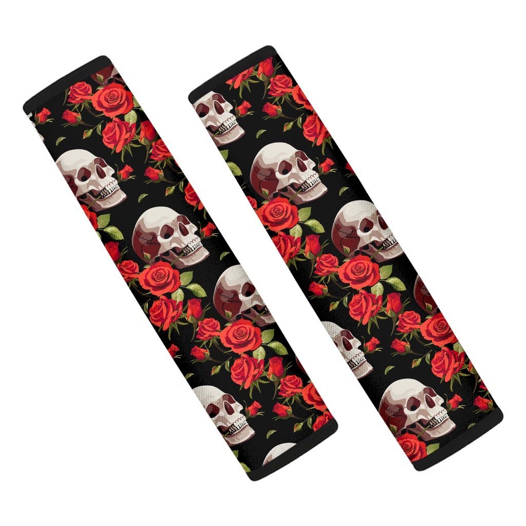 Red Rose Skull Seat Belt Cover-grizzshop