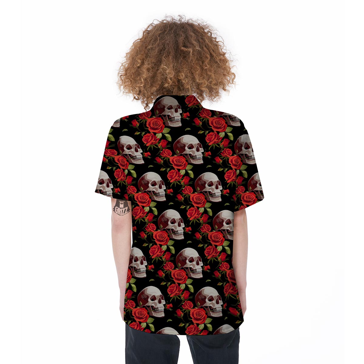 Red Rose Skull Women's Short Sleeve Shirts-grizzshop