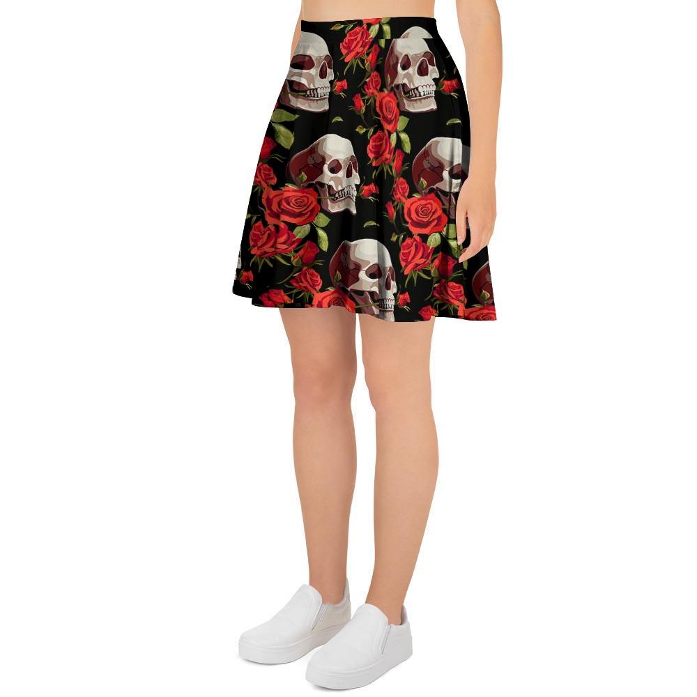 Red Rose Skull Women's Skirt-grizzshop