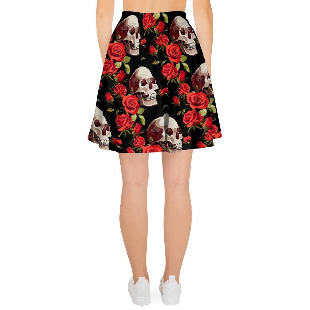 Red Rose Skull Women's Skirt-grizzshop