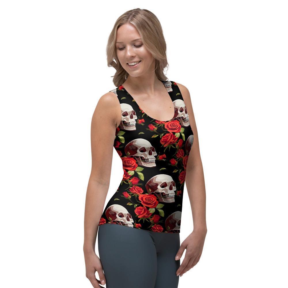 Red Rose Skull Women's Tank Top-grizzshop