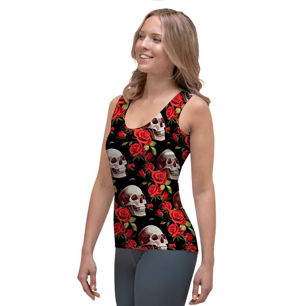 Red Rose Skull Women's Tank Top-grizzshop