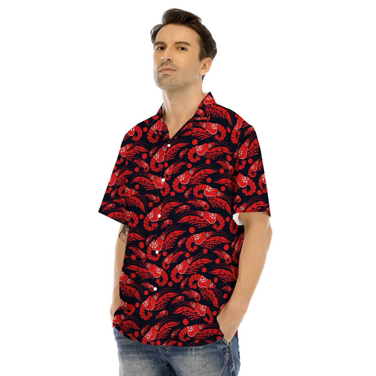 Red Shrimps Print Pattern Men's Hawaiian Shirt-grizzshop