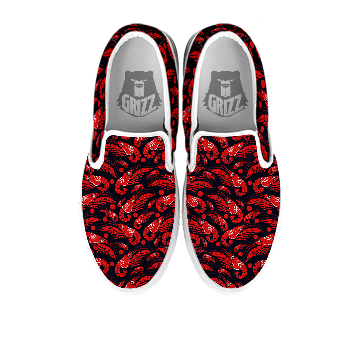 Red Shrimps Print Pattern White Slip On Shoes-grizzshop