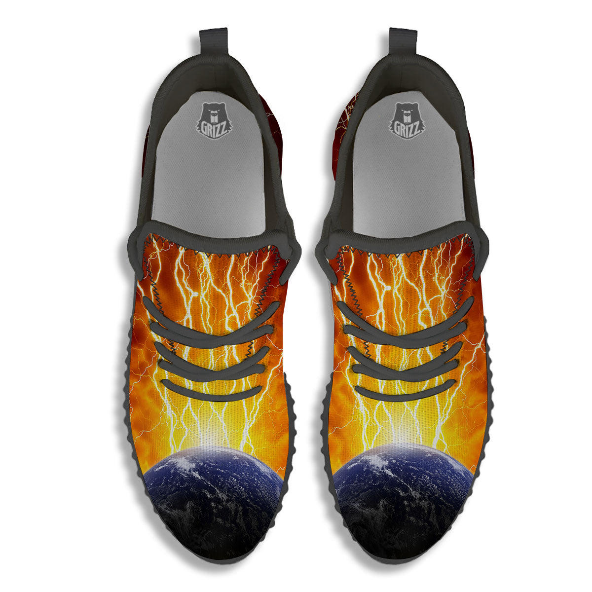 Red Sky With Lightnings Print Black Walking Shoes-grizzshop