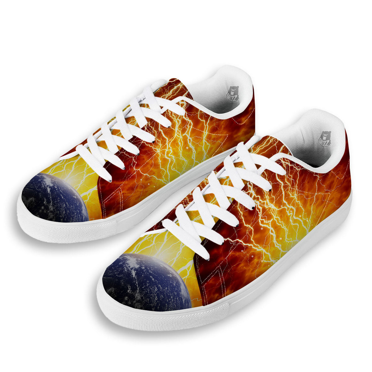 Red Sky With Lightnings Print White Low Top Sneakers-grizzshop