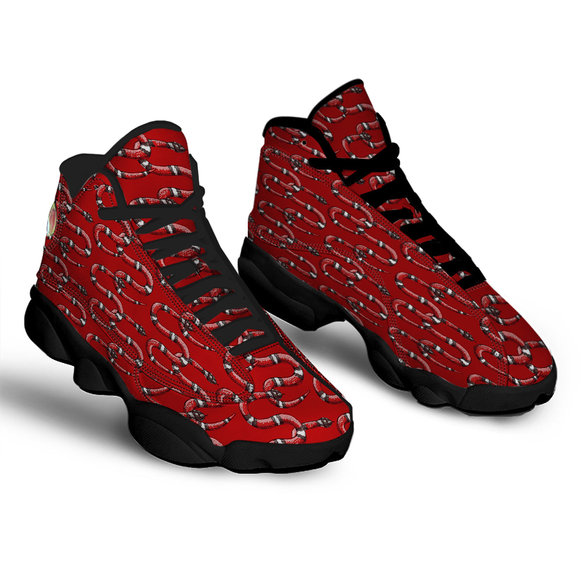 Red Snake Drawing Color Print Pattern Black Basketball Shoes-grizzshop