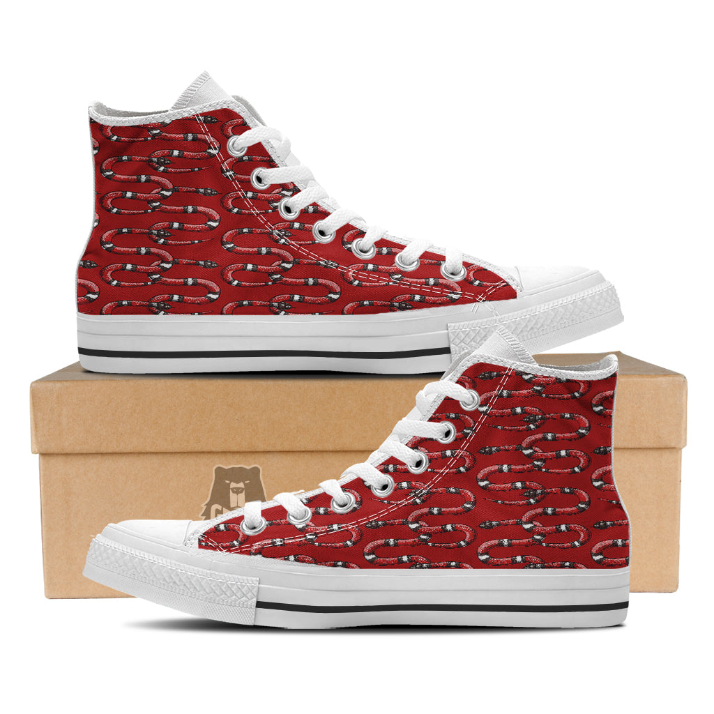 Red Snake Drawing Color Print Pattern White High Top Shoes-grizzshop