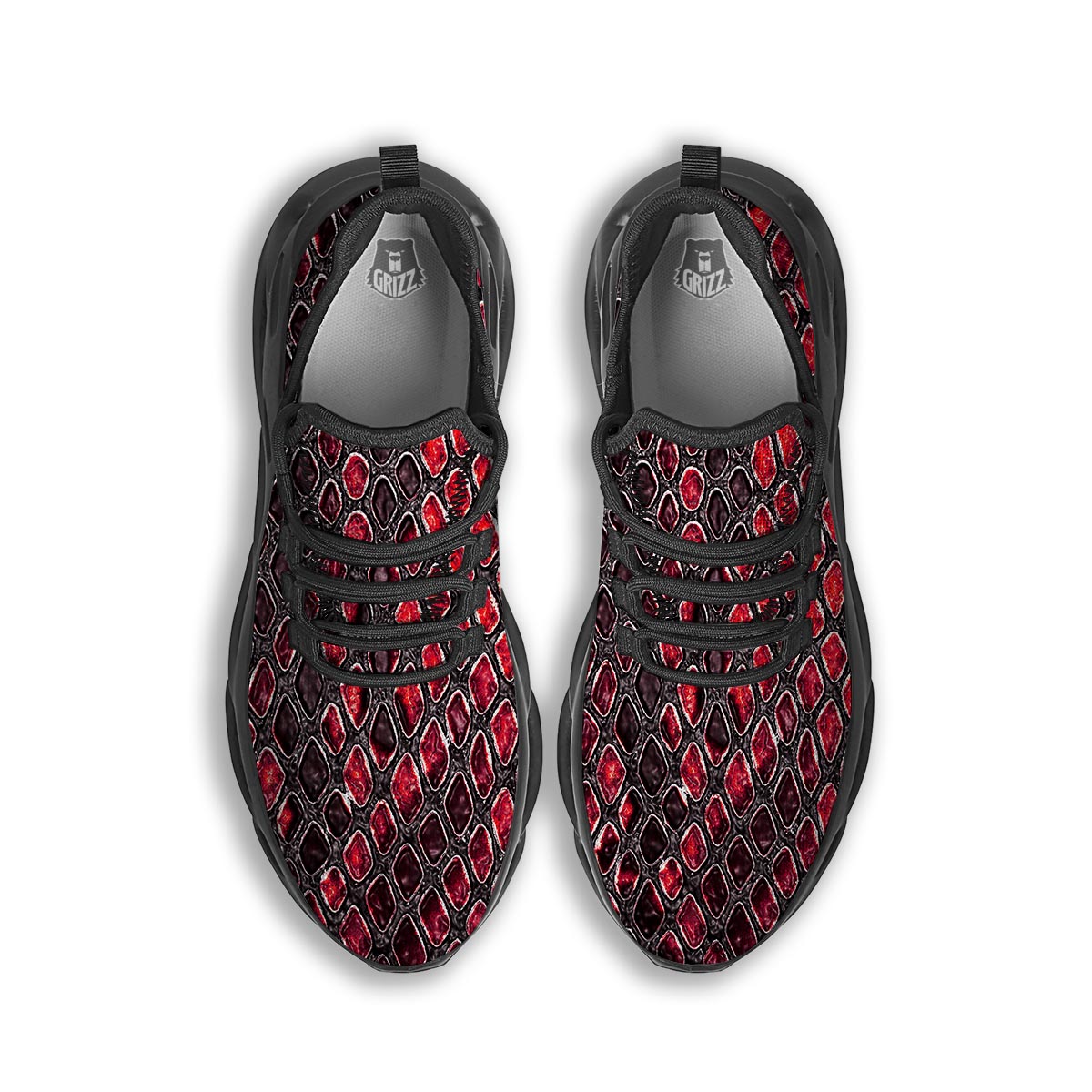 Red Snakeskin print Black Running Shoes-grizzshop