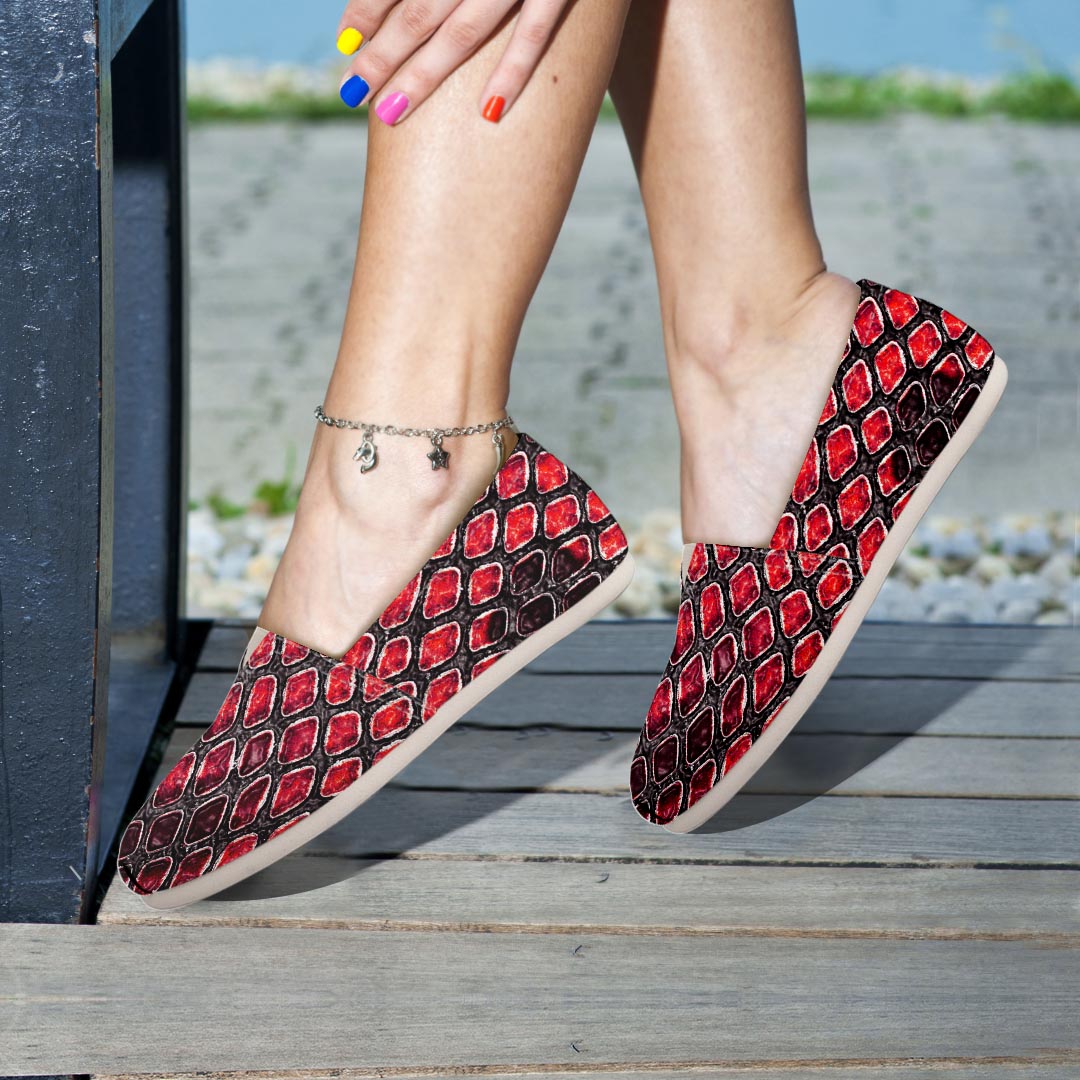 Red Snakeskin print Canvas Shoes-grizzshop