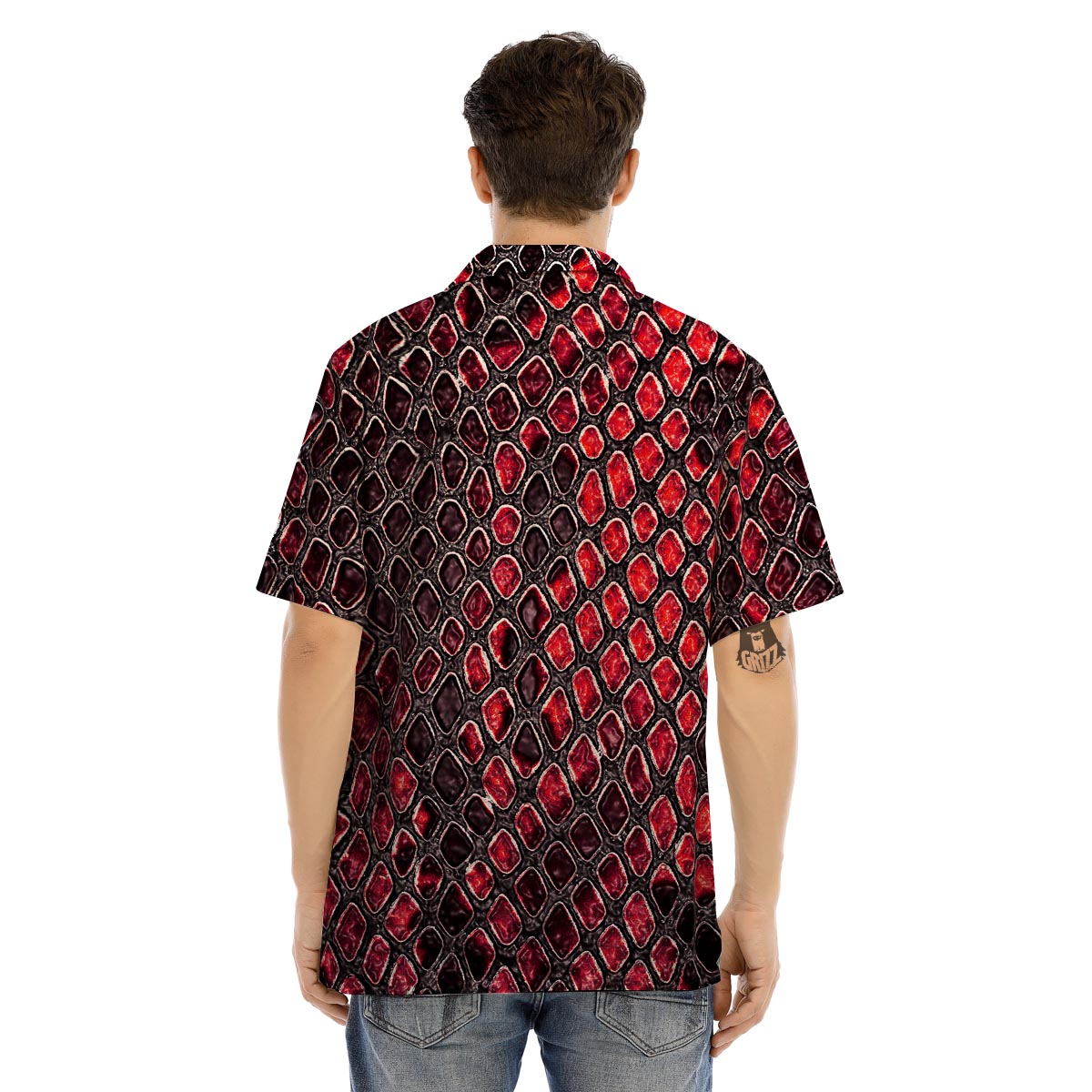 Red Snakeskin print Men’s Hawaiian Shirt-grizzshop