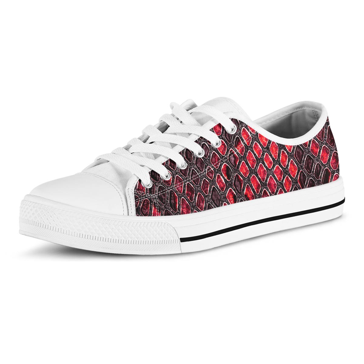 Red Snakeskin print Men's Low Top Shoes-grizzshop