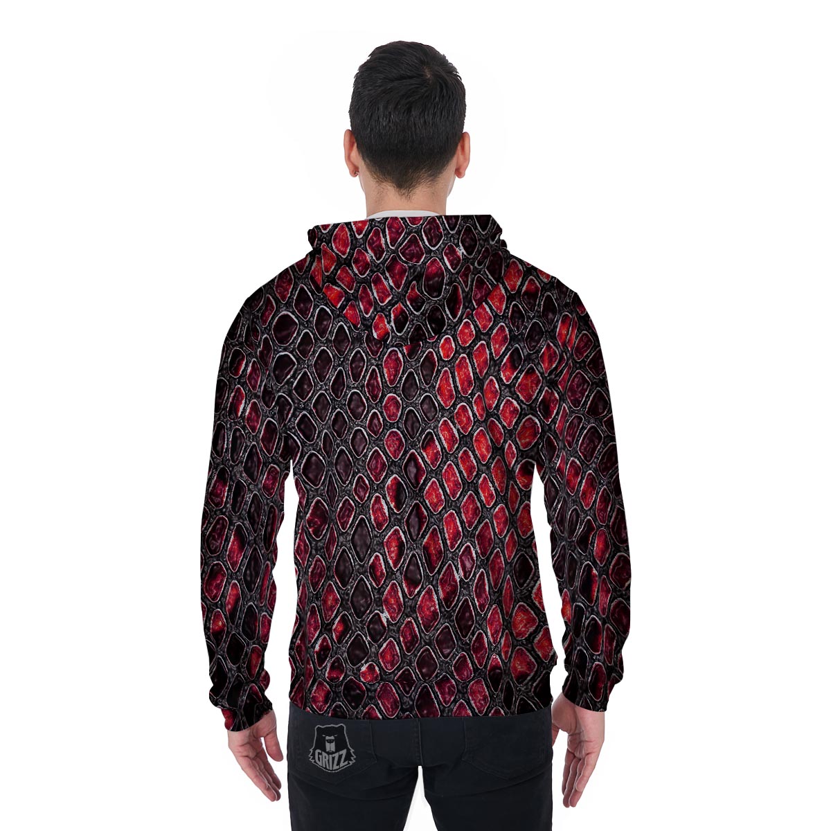 Red Snakeskin print Men's Zip Up Hoodie-grizzshop