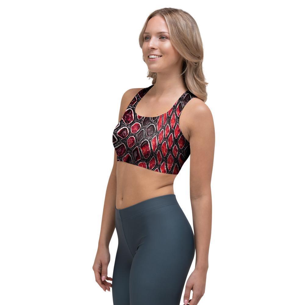 Red Snakeskin print Sports Bra-grizzshop