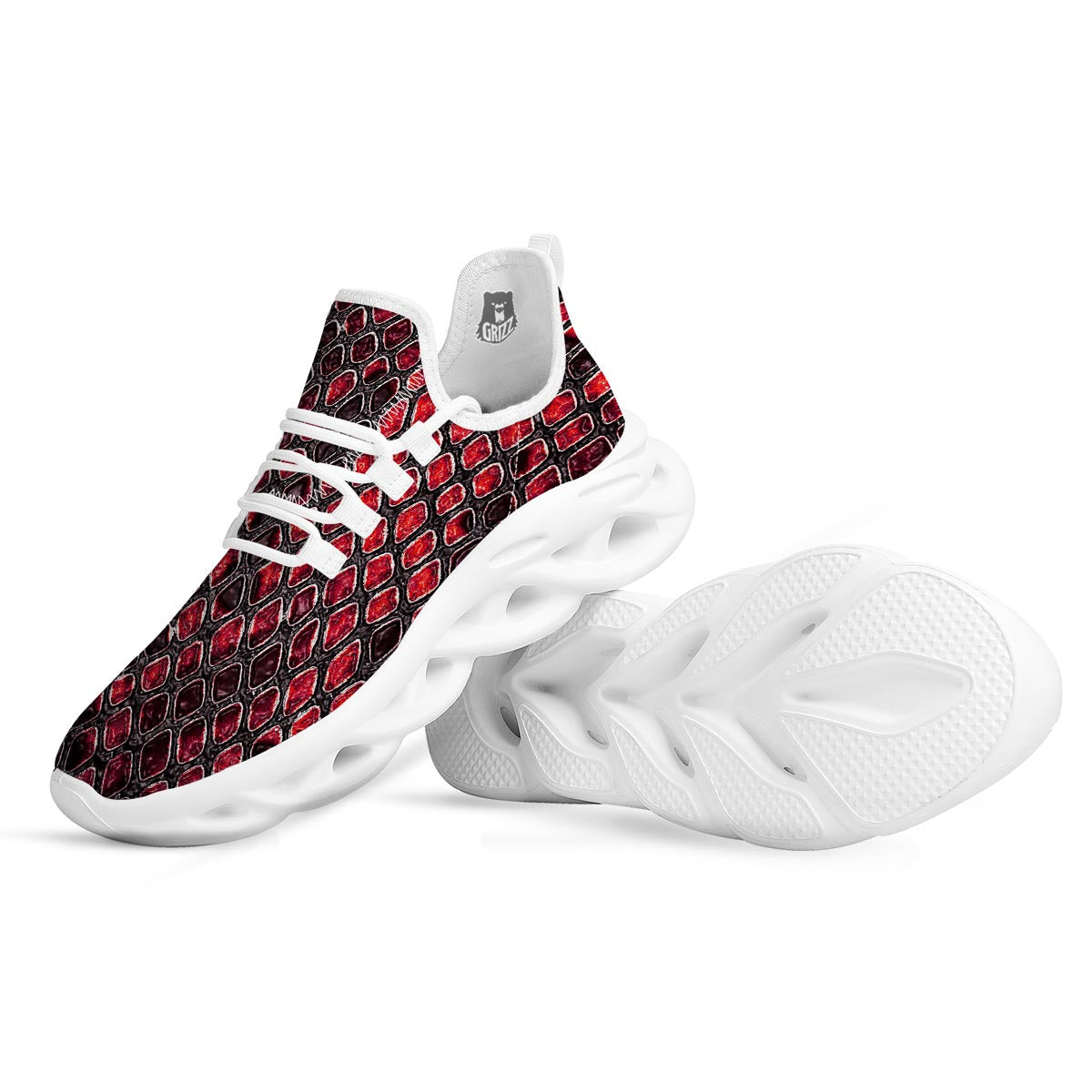 Red Snakeskin print White Running Shoes-grizzshop