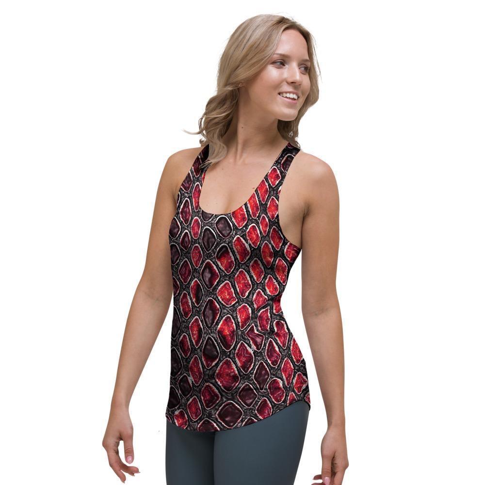 Red Snakeskin print Women's Racerback Tank Top-grizzshop