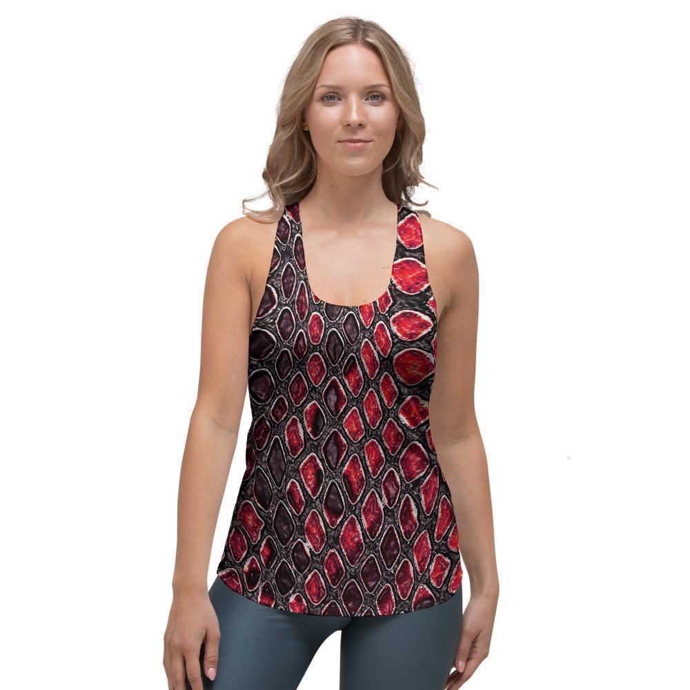 Red Snakeskin print Women's Racerback Tank Top-grizzshop