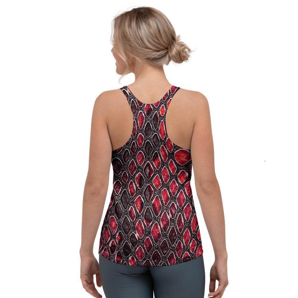 Red Snakeskin print Women's Racerback Tank Top-grizzshop