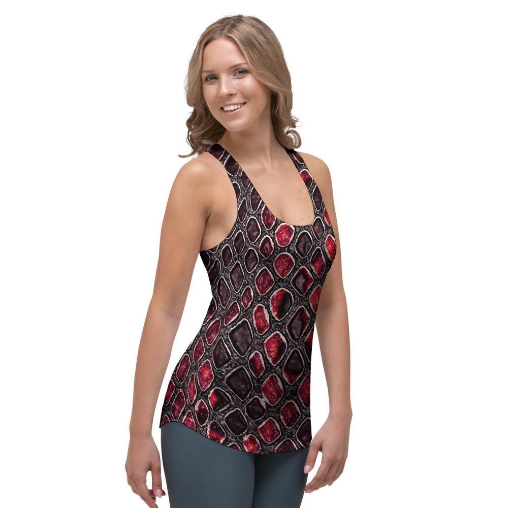 Red Snakeskin print Women's Racerback Tank Top-grizzshop