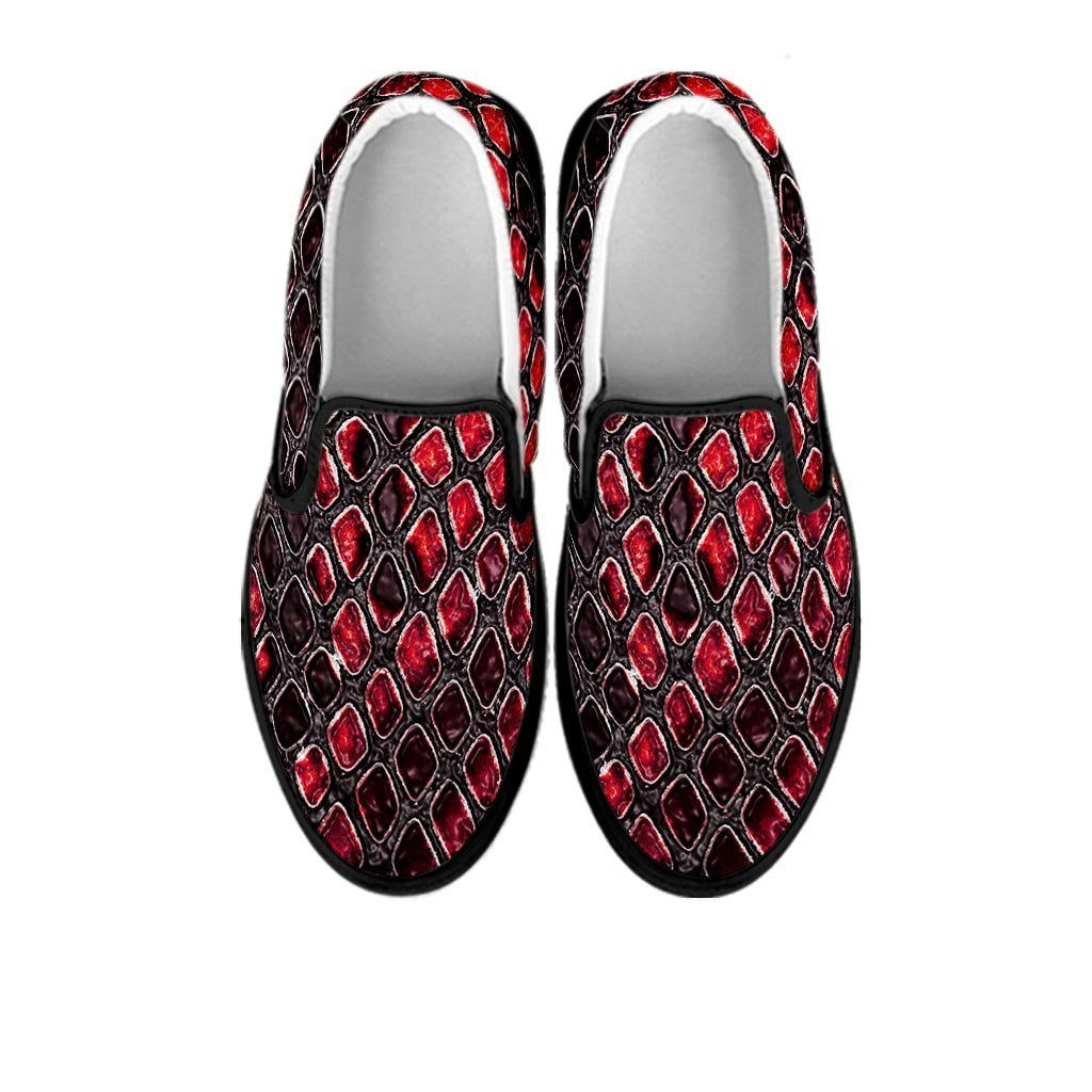 Red Snakeskin print Women's Slip On Sneakers-grizzshop