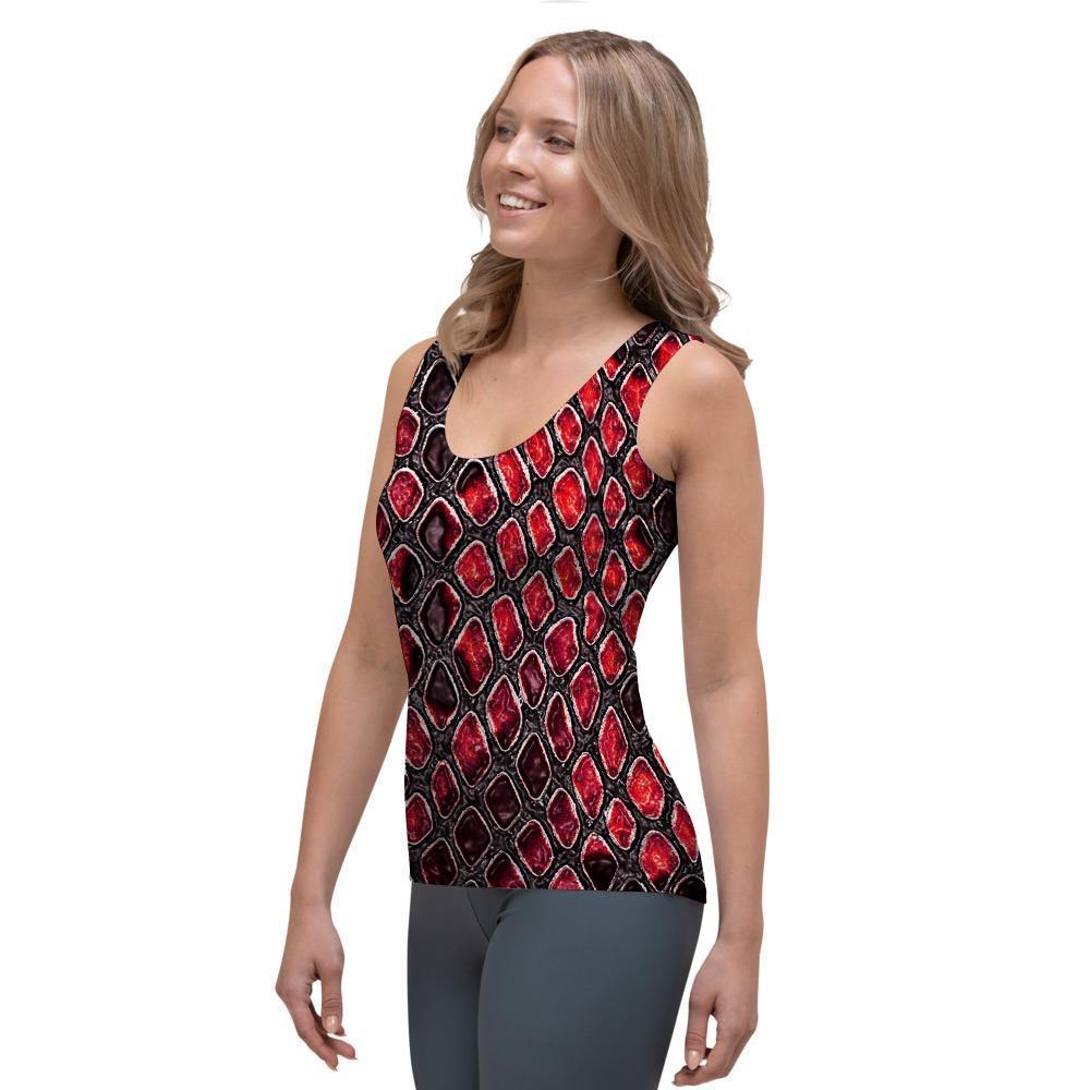 Red Snakeskin print Women's Tank Top-grizzshop