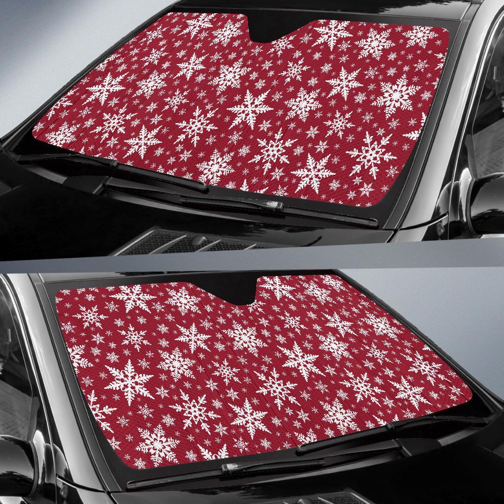 Red Snowflake Pattern Print Car Sun Shade-grizzshop