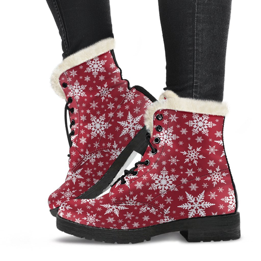 Red Snowflake Pattern Print Comfy Winter Boots-grizzshop