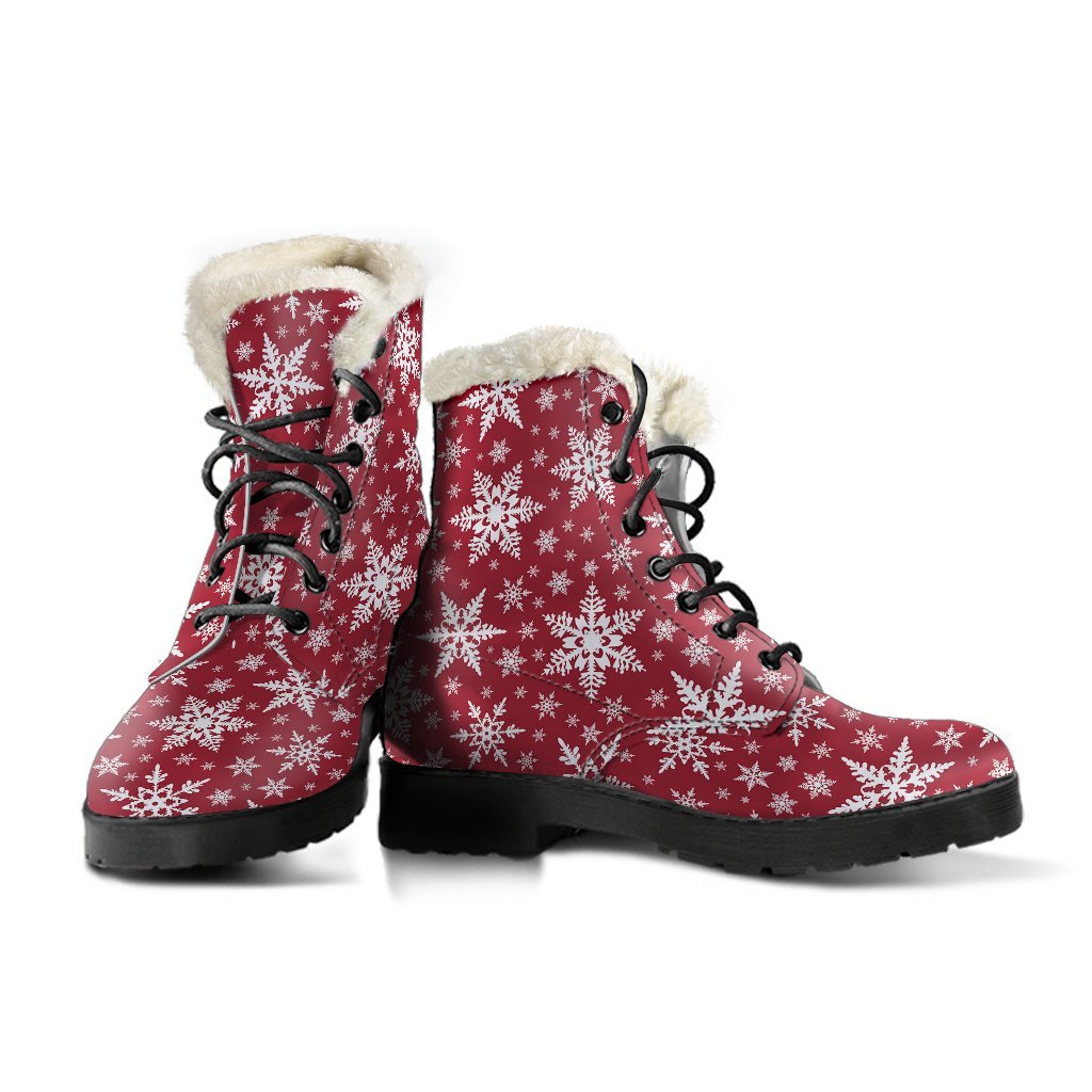 Red Snowflake Pattern Print Comfy Winter Boots-grizzshop