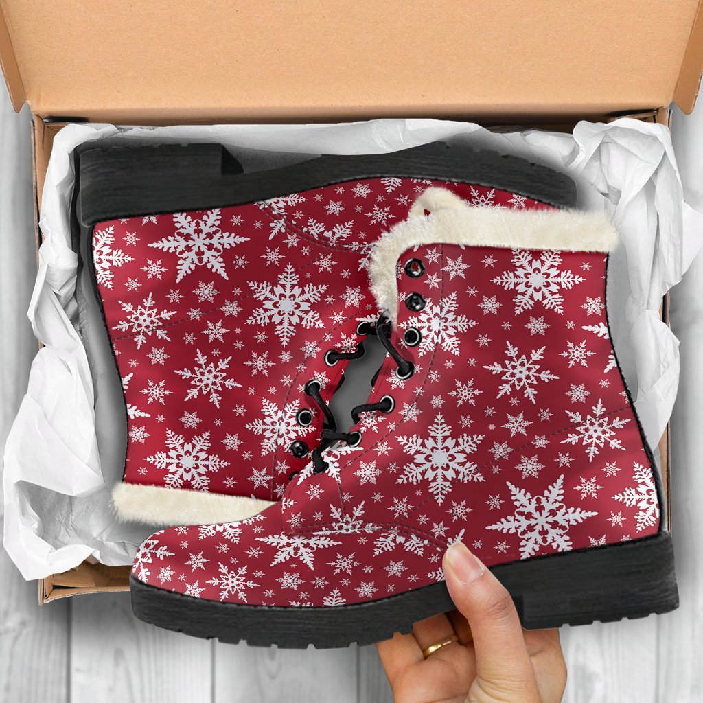 Red Snowflake Pattern Print Comfy Winter Boots-grizzshop