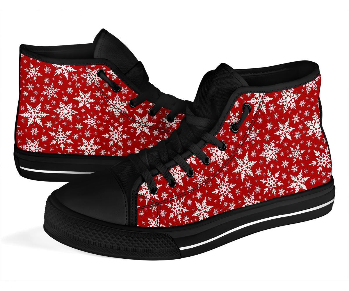 Red Snowflake Pattern Print Men Women's High Top Shoes-grizzshop