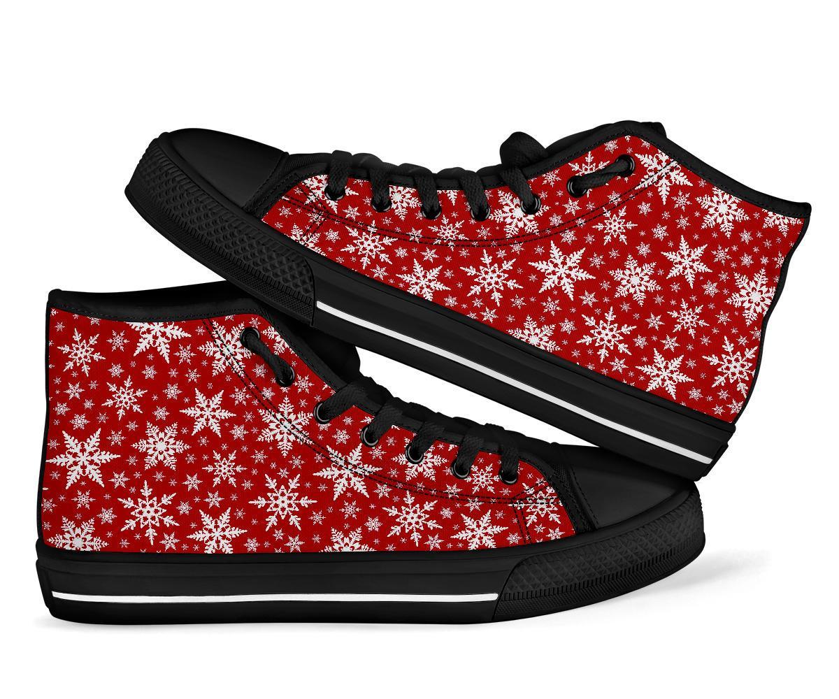 Red Snowflake Pattern Print Men Women's High Top Shoes-grizzshop