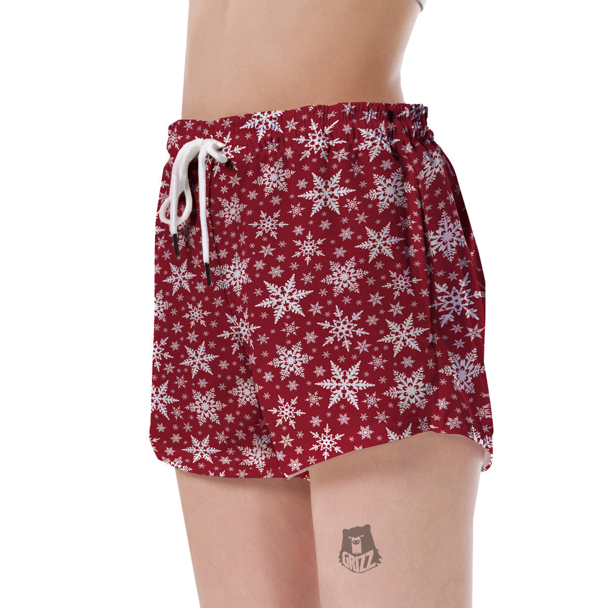 Red Snowflake Pattern Print Women's Shorts-grizzshop