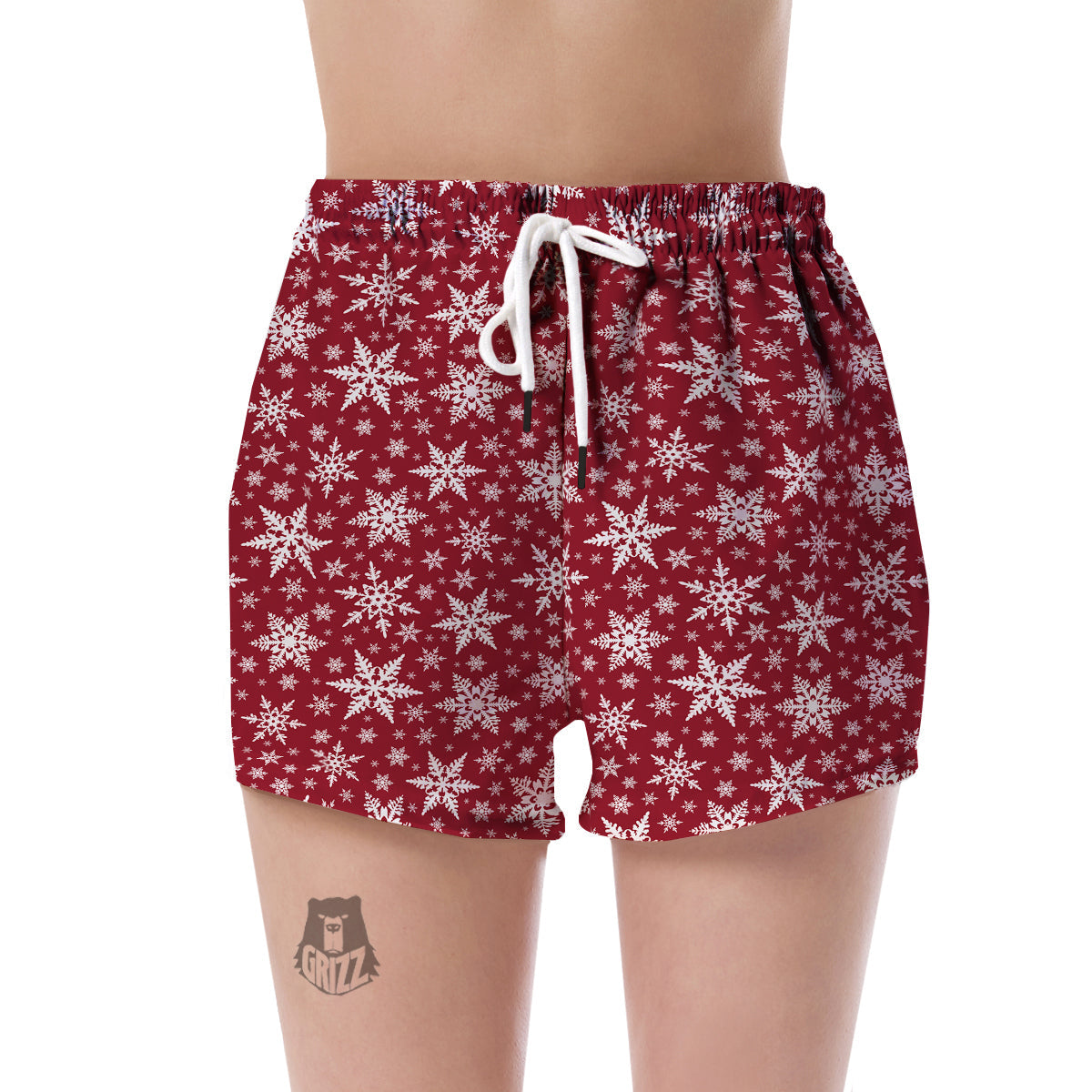 Red Snowflake Pattern Print Women's Shorts-grizzshop