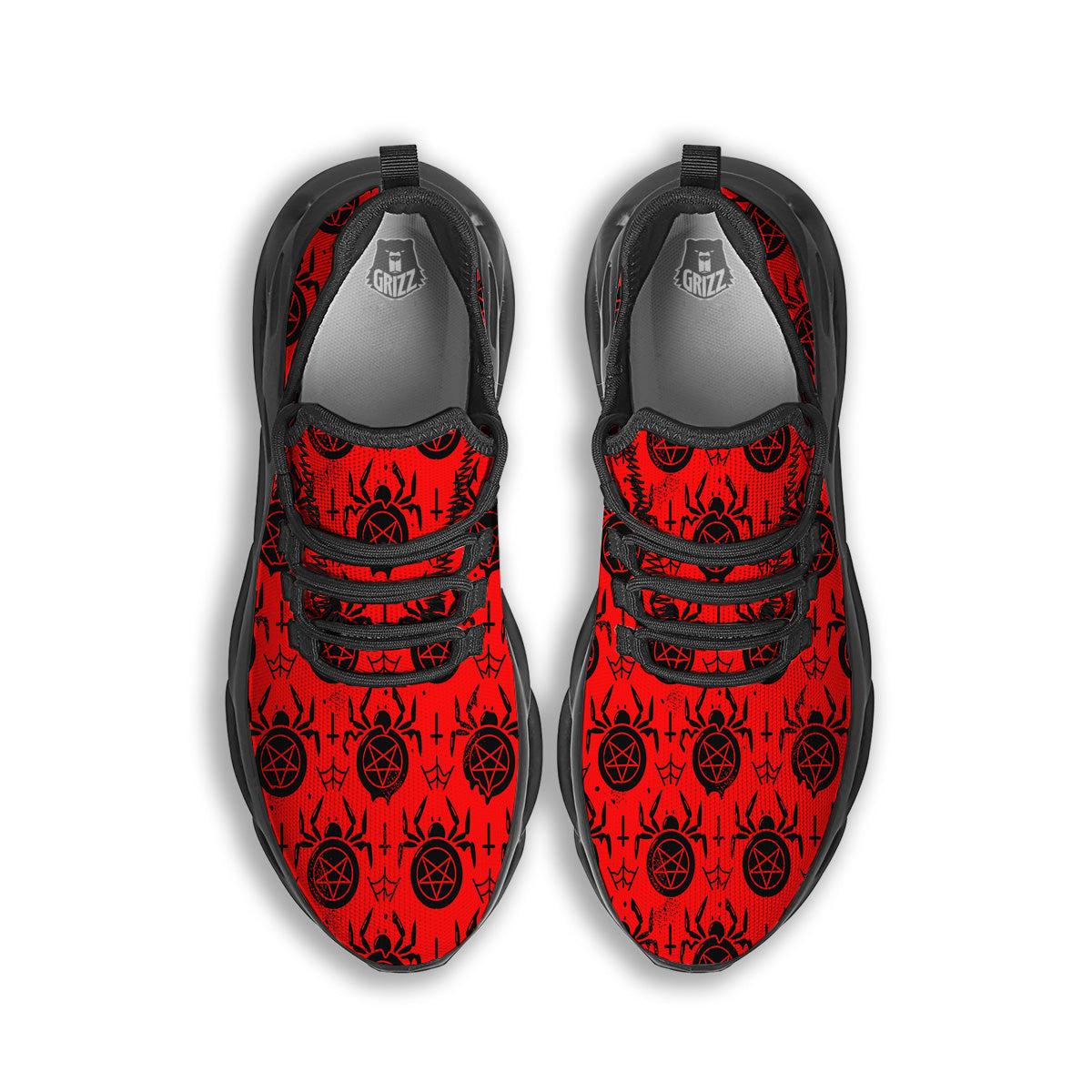 Red Spider Pentagram Print Pattern Black Running Shoes-grizzshop