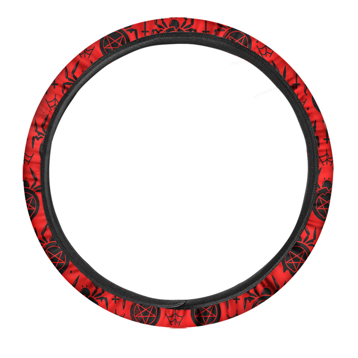 Red Spider Pentagram Print Pattern Car Steering Wheel Cover-grizzshop