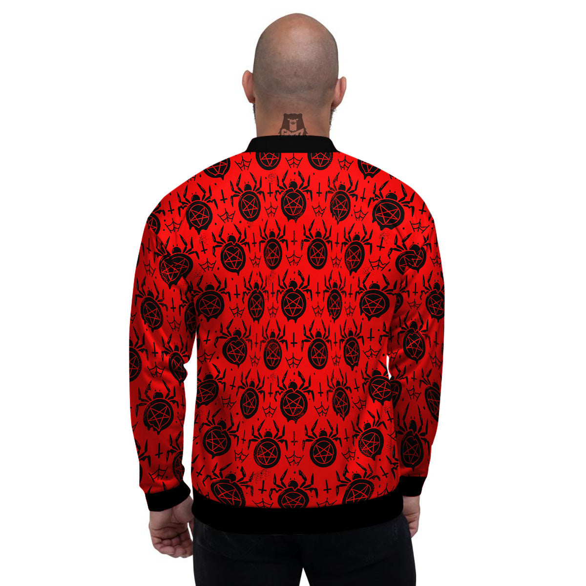 Red Spider Pentagram Print Pattern Men's Bomber Jacket-grizzshop