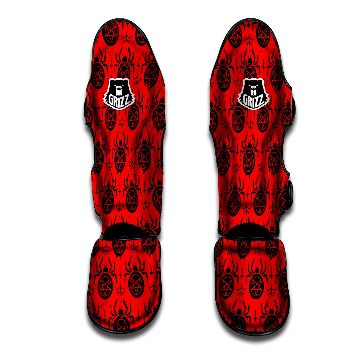 Red Spider Pentagram Print Pattern Muay Thai Shin Guards-grizzshop