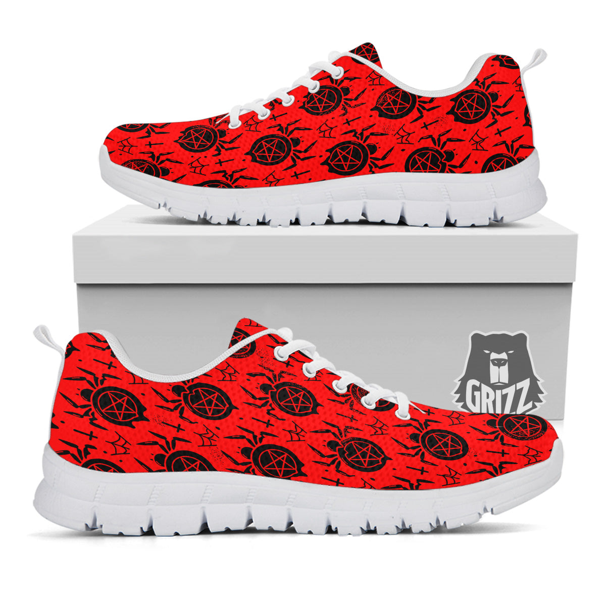 Red Spider Pentagram Print Pattern White Sneaker-grizzshop