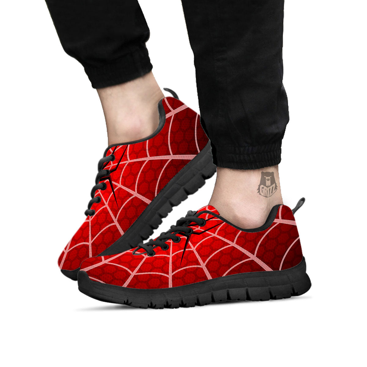 Red Spider Web Cobweb trap Print Black Sneaker-grizzshop