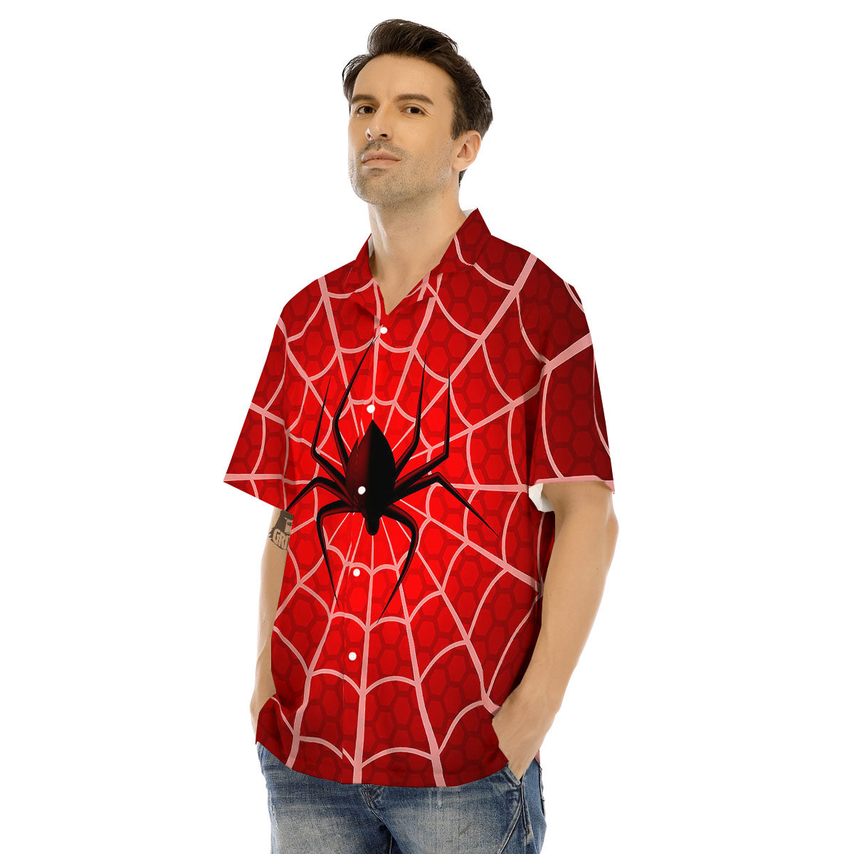Red Spider Web Cobweb trap Print Men's Hawaiian Shirt-grizzshop