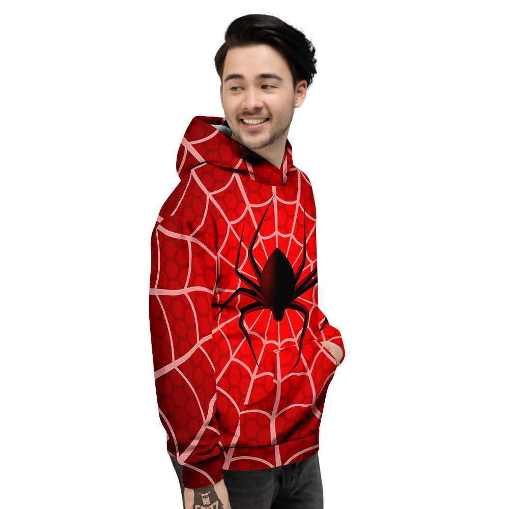 Red Spider Web Cobweb trap Print Men's Hoodie-grizzshop
