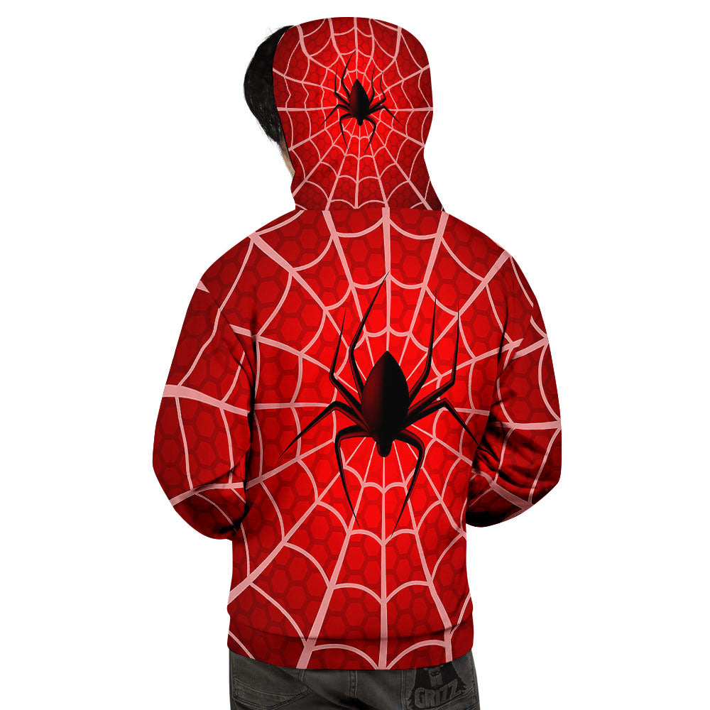 Red Spider Web Cobweb trap Print Men's Hoodie-grizzshop